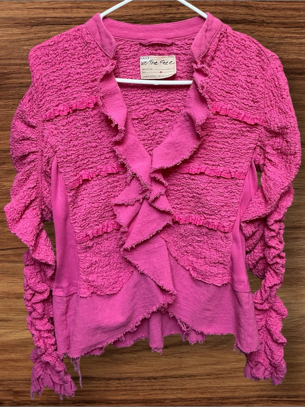 We The Free Hot Pink Ruffle Knit Cardigan